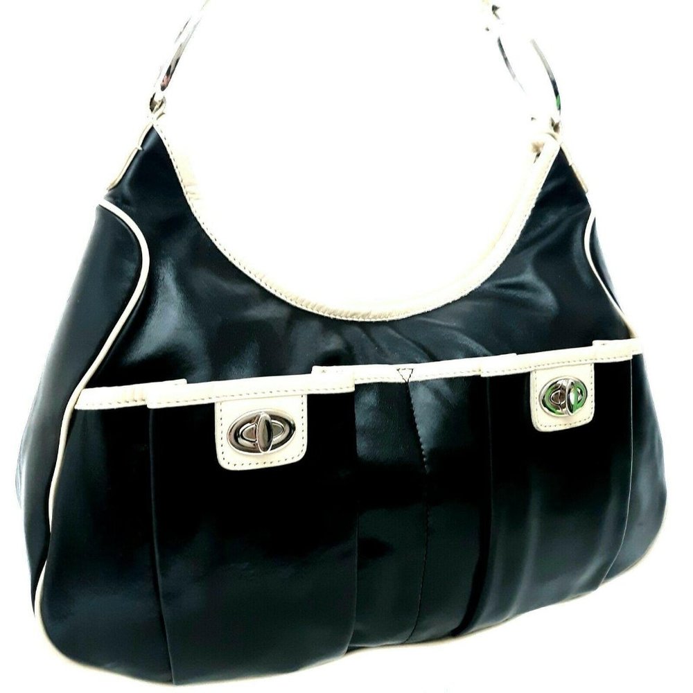 Antonio Melani Black Leather White Trim Purse Bag